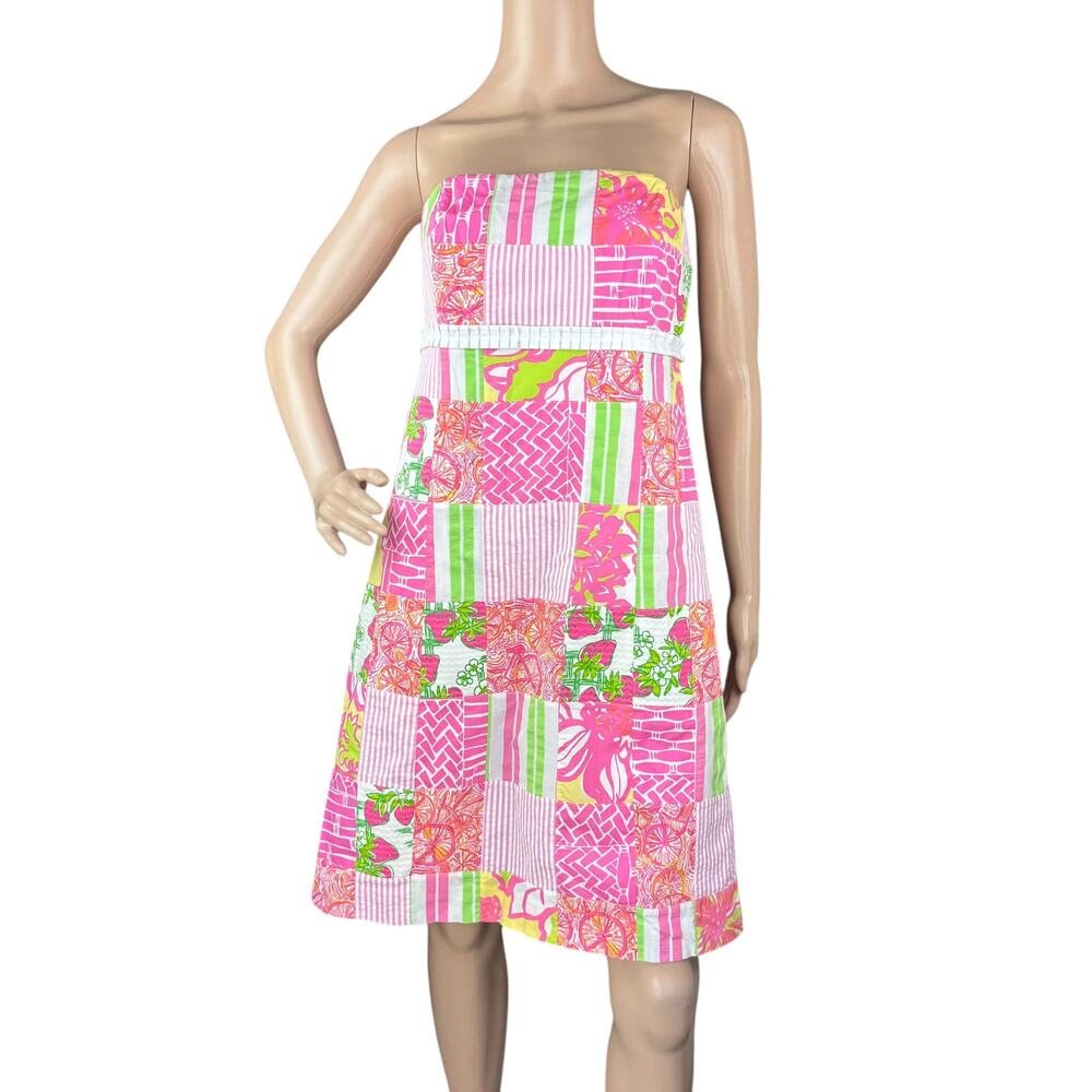 Lilly Pulitzer Bowen Buy Local Fruit Patchwork Strapless Dress 8